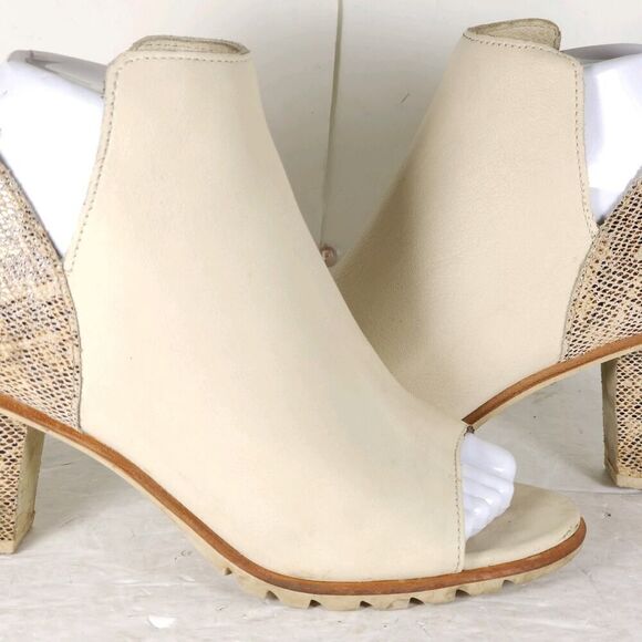 Sorel Women's Nadia US7 Beige Leather Snakeskin Embossed Peep Toe Ankle Booties - Picture 12 of 16